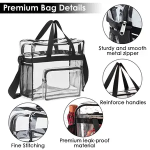 Clear Tote Bag – 4-Pocket 0.4 mm PVC Crossbody/Handbag, Adjustable Strap 39–51", Holds 11 lbs, Waterproof & Cold-Crack Resistant, Perfect for Concerts, Sports, School, Work