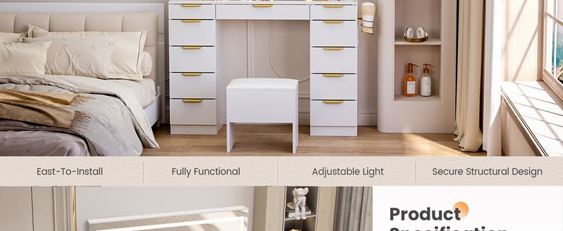 【2packages shipping】Makeup Vanity with Mirror and Drawers Vanity Desk Set with 3 Modes Adjustable Brightness Lights and USB Power Outlet 【2packages shipping】Makeup Vanity with Mirror and Drawers Vanity Desk Set with 3 Modes Adjustable Brightness Lights and USB Power Outlet
