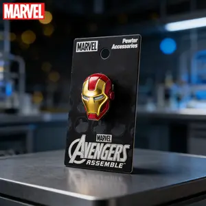 1PC Marvel Iron Man Pin Officially Licensed Mask Technology Helmet Superhero Anime Brooch Backpack Decoration Jacket Lapel Anti-Rust Exquisite Alloy Enamel Gift