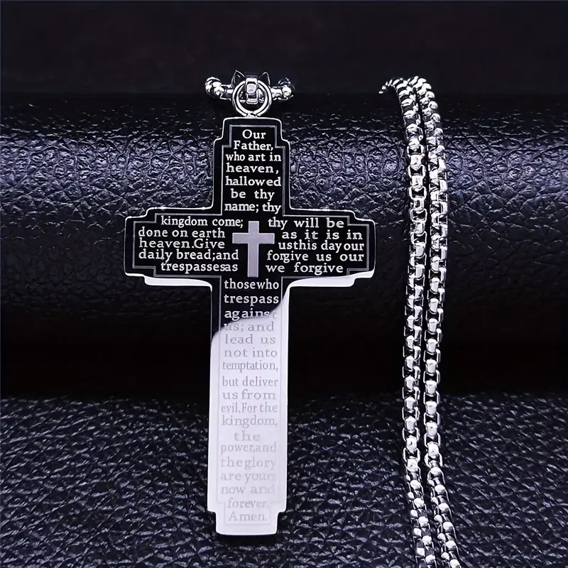 Retro Cross Necklace for Men, Stainless Steel Prayer Pendant, Hip-Hop Inspired Faith Jewelry, Ideal Holiday Gift, Cross Necklaces, Faith Necklace