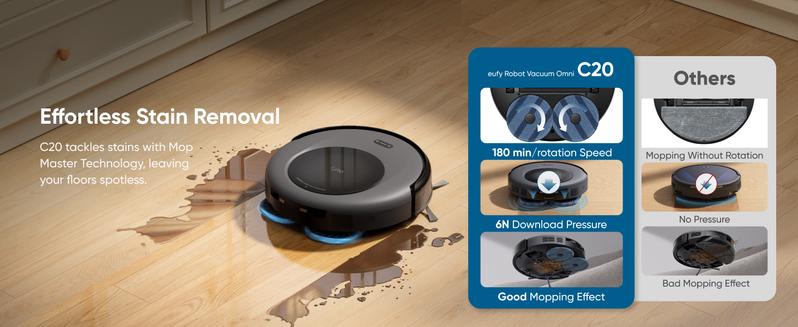 eufy C20 Omni Robot Vacuum, Vacuum-and-Mop-Combo, Self-Emptying, Auto Mop-Washing and Auto-Drying for hands-free cleaning, 3.35-Inch Ultra-Slim Body, 7000 Pa Powerful Suction, All-in-One Station, Eufy