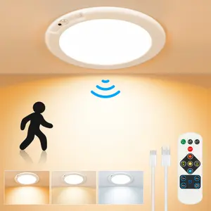 Rechargeable sensor ceiling light with remote control - magnetic wireless ceiling light, battery powered, no wiring required, suitable for various scenarios such as wardrobes, shower rooms, stairs, storage rooms, hallways, porches, and terraces.