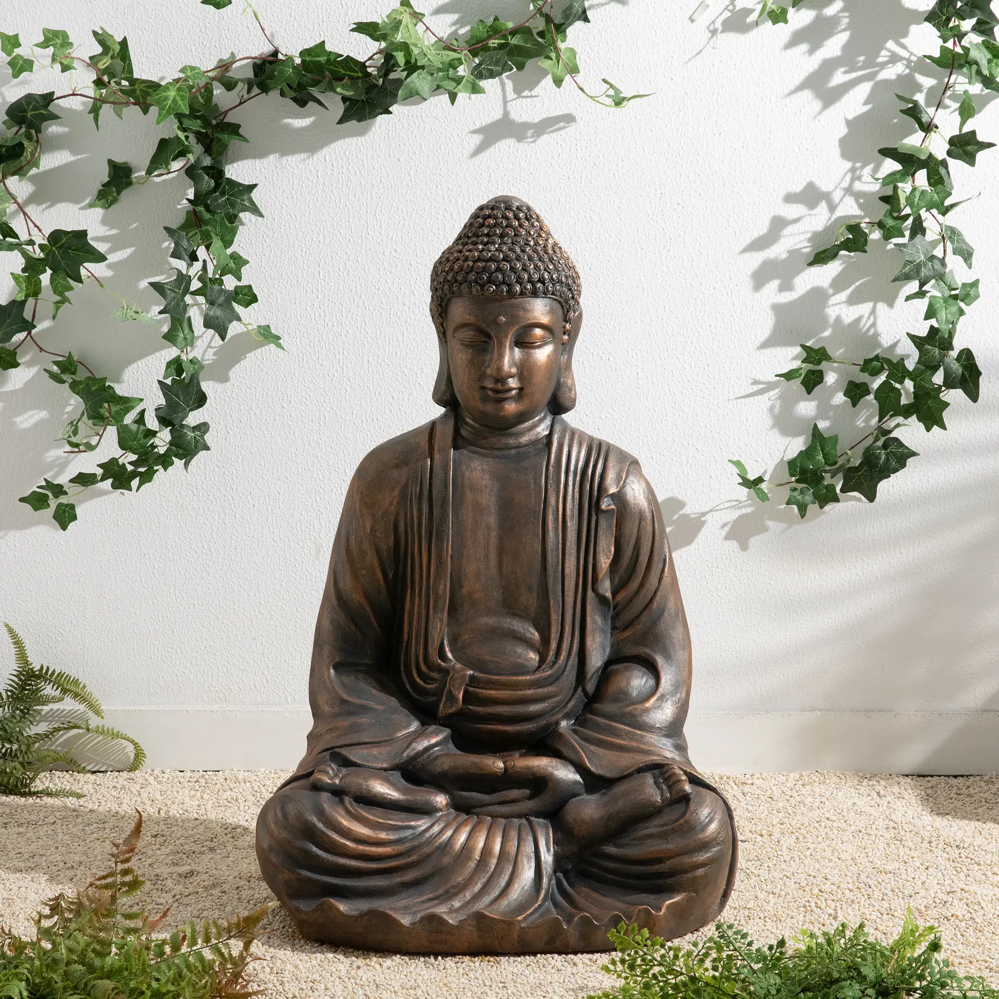 Glitzhome 29.5"H Oversized MGO-Fiberglass Meditating Buddha Statue, Lighted Home Decor Ornaments for Indoor, Outdoor Display