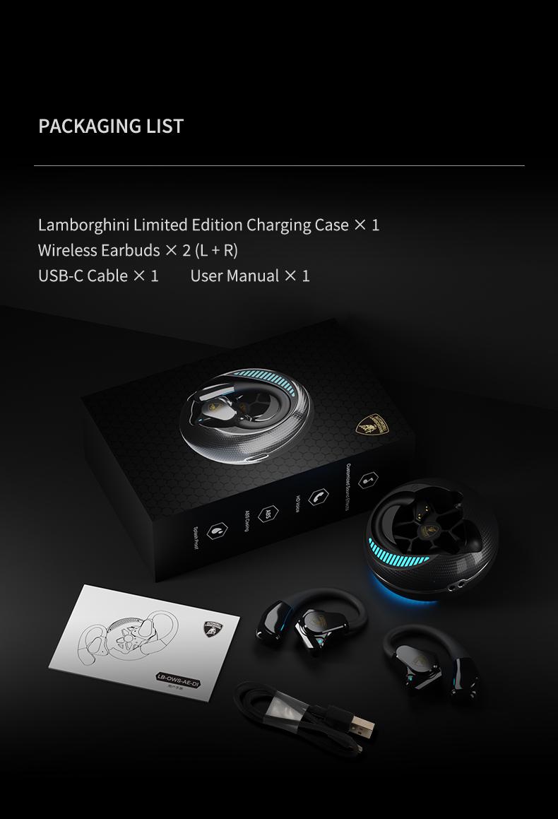 Lamborghini Official Wireless Earbuds | Sport Ear Hook Audifonos Bluetooth 6.0 Headphones | Deep Bass, Low Power Use | Comfortable for Running, Gym & Daily Calls Earphones, Electronic Audio Headset Valentine’s Day Gifts