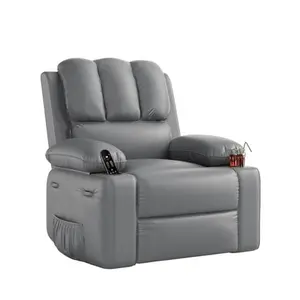 Recliner Chairs, Classic Manual Leather Recliner, Home Theater Seating with Lumbar & Arms Support for Living Room, Bedroom and Nursery (Gray, 21")