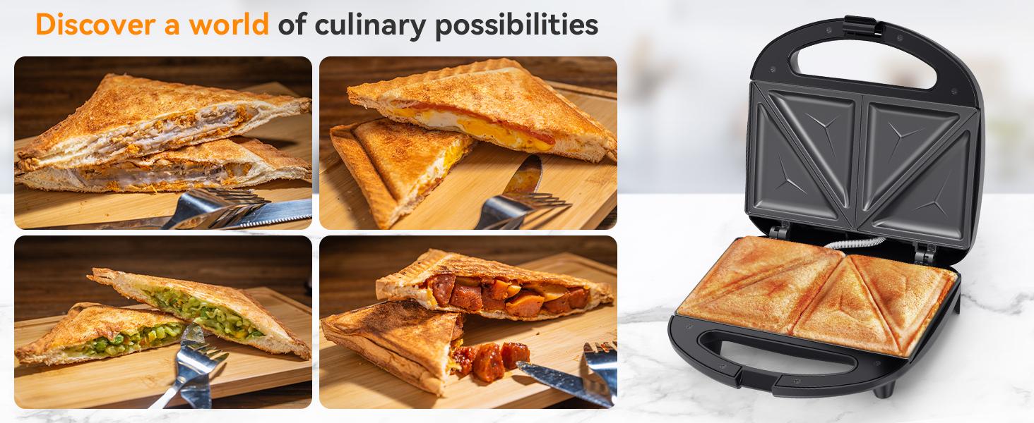 OSTBA Sandwich Maker, 2 Slice Grilled Cheese Maker with Non-stick Triangle Plates, Indicator Lights, Cool Touch Handle, Easy to Clean and Store, 750W
