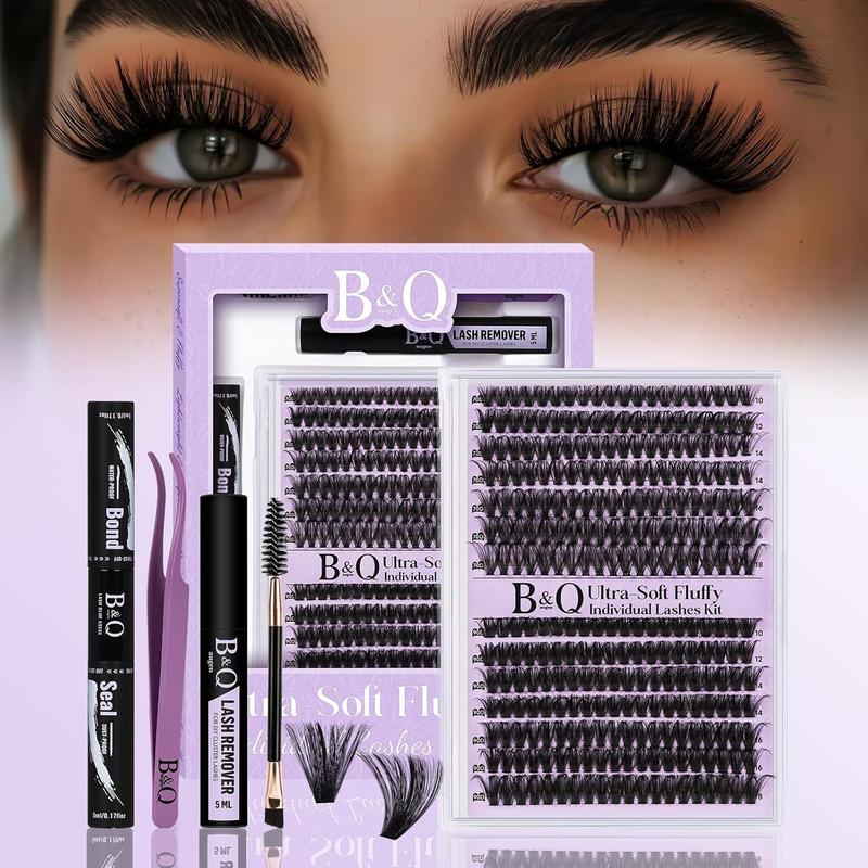 B&Q Lash Clusters Kit 280PCS Ultra - Soft Lash Clusters, 70D+90D Volume Eyelash Clusters 10-18mm Lash Extension Kit, D Curl Individual Lashes Kit with Lash Bond and Seal, Lash Tweezers (70D+90D Kit)