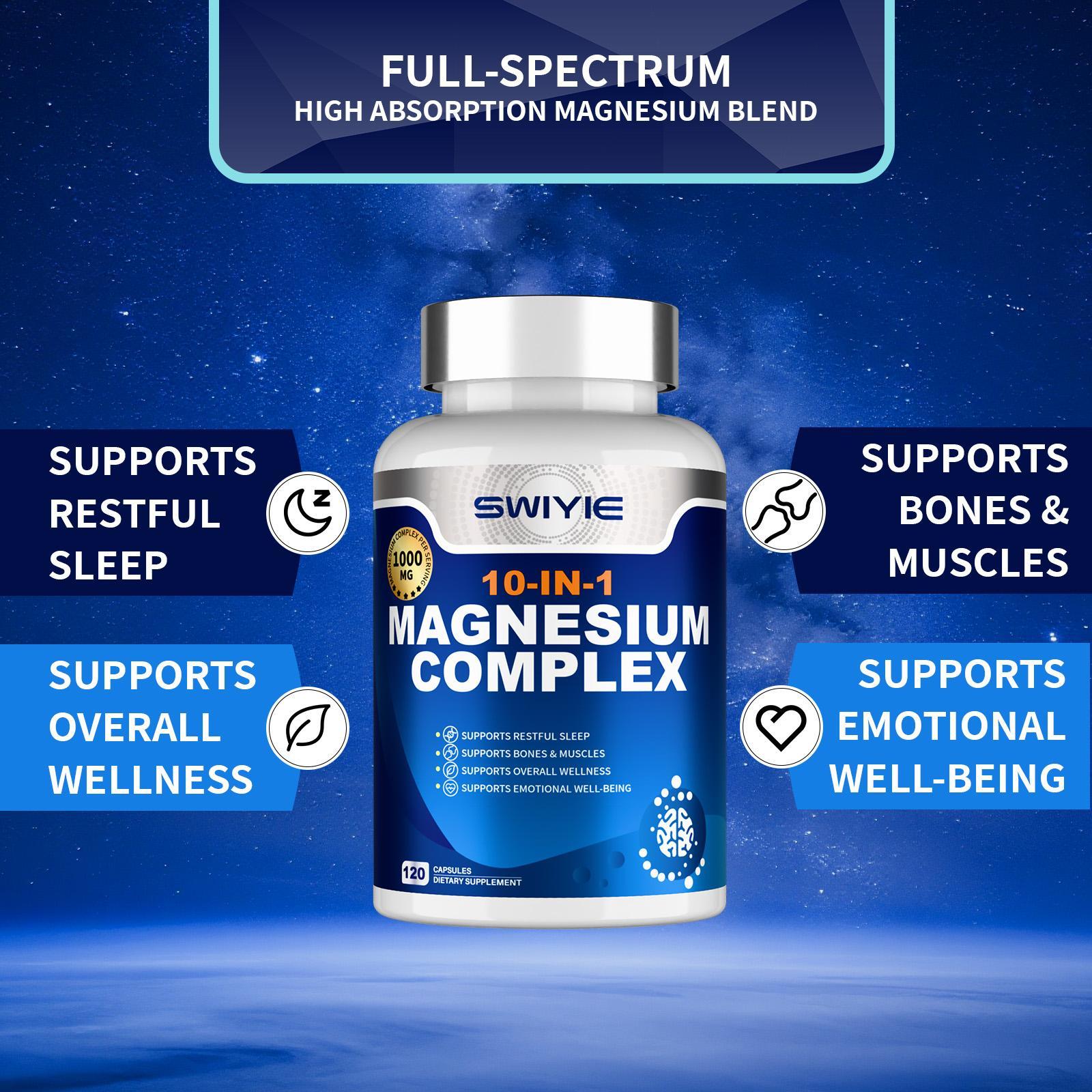 SWIYIE Magnesium Complex 1000mg Supplement with 10 Forms of Elemental Magnesium for Muscle Heart