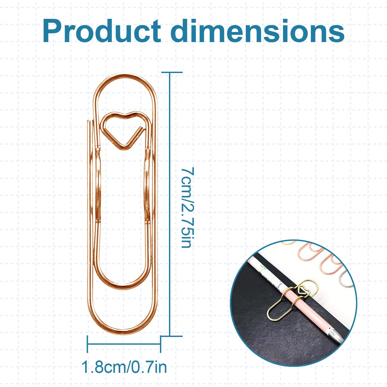 Metal Heart Pen Clip(10PCS)Metal Pencil Clips Multifunctional Rose Gold Silver Carbon Steel Paperclip Portable Large Size Holder for Notebook Book Journal Office School Accessories