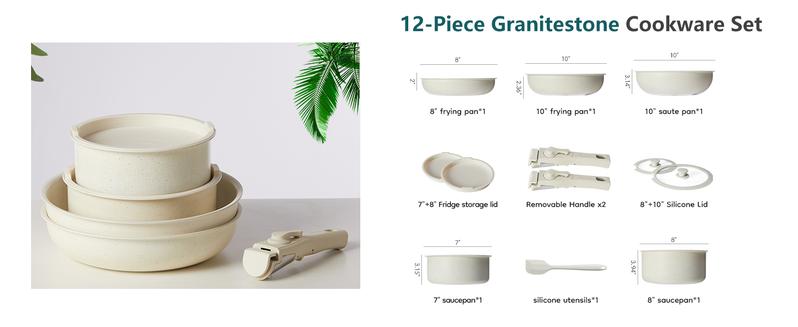 12 Pcs Pots and Pans Set Nonstick - Kitchen Cookware Set with Detachable Handle, Induction Cookware, Dishwasher Oven Safe