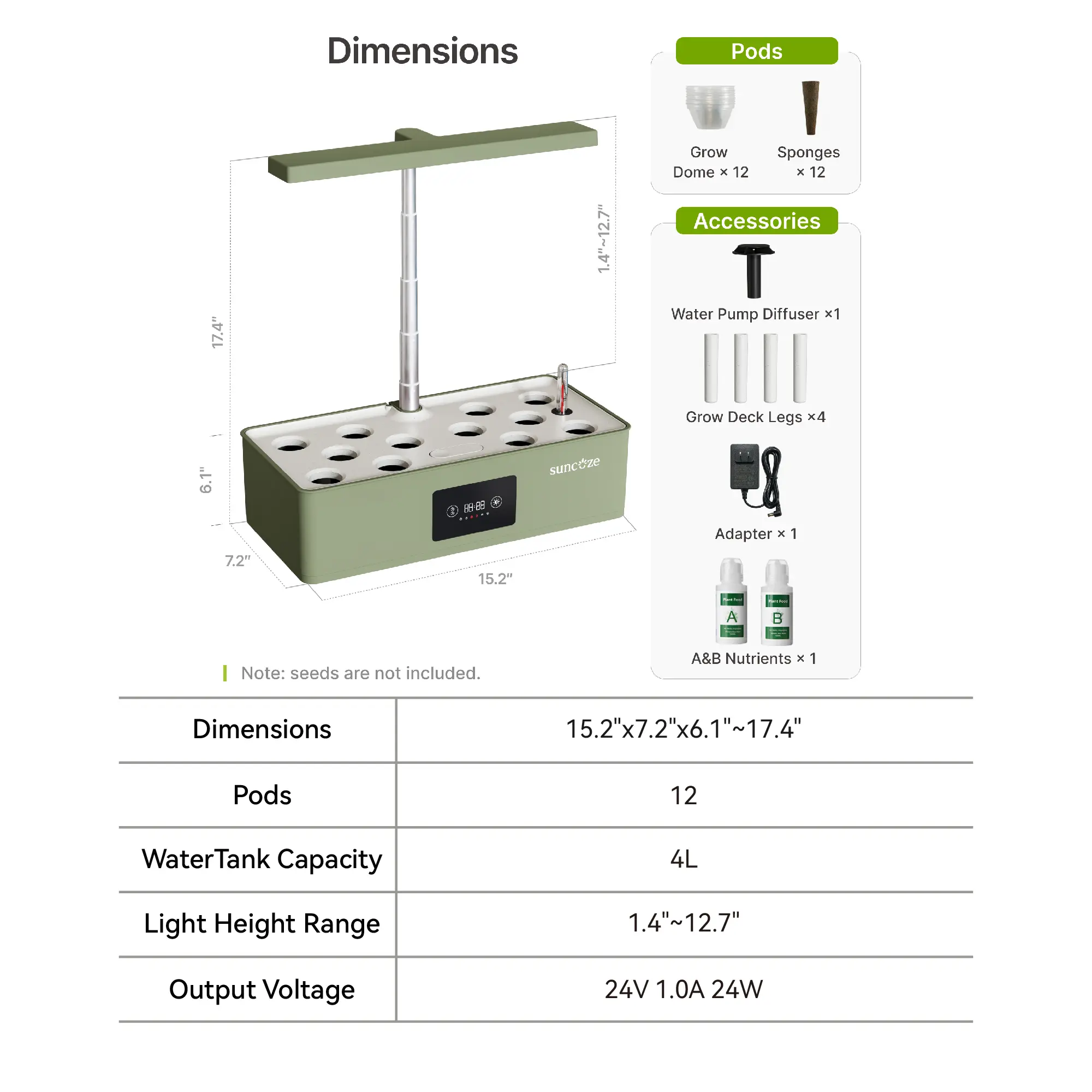 Green – 12 Pods & 24W Dimmable + Timer