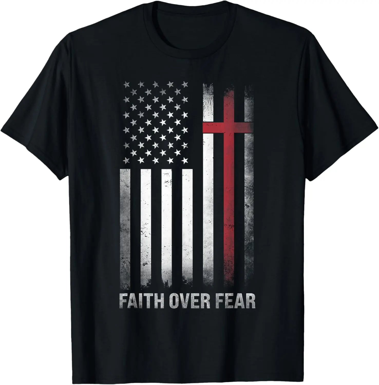 Men's Christian Faith Top, Shortsleeve Menswear Featuring a Faith Over Fear American Flag Design in Comfortable Fabric