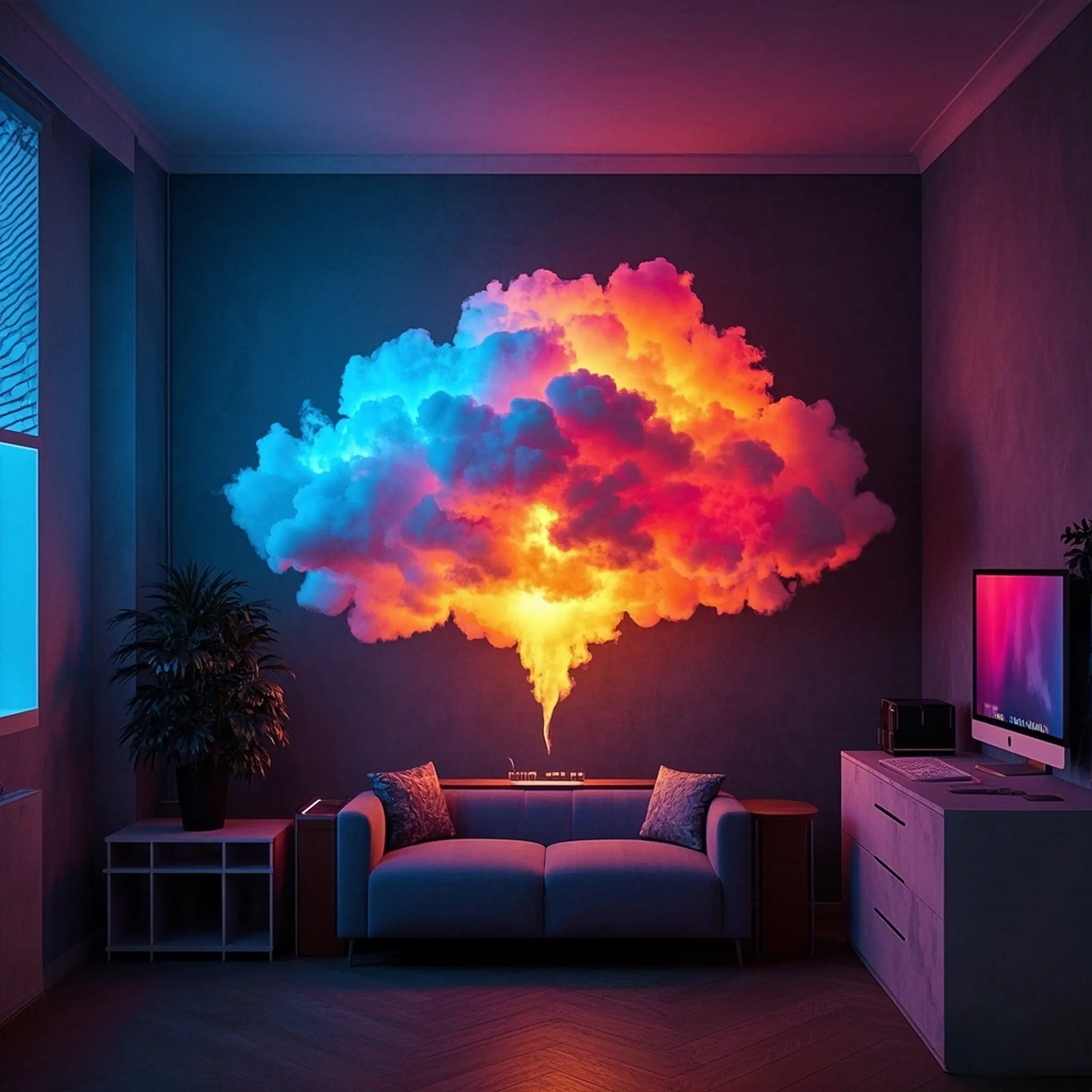 Thunder Cloud LED Light self-made material package (no glue) ,DIY Creative Rainbow Multi-Color Night Lamp, Party Decor for Game Room, Garage, Club, Bar, Dj, 13.12ft String Light, Atmosphere Lights, Clouds Light, Ambient Night Lamp, Led Decoration
