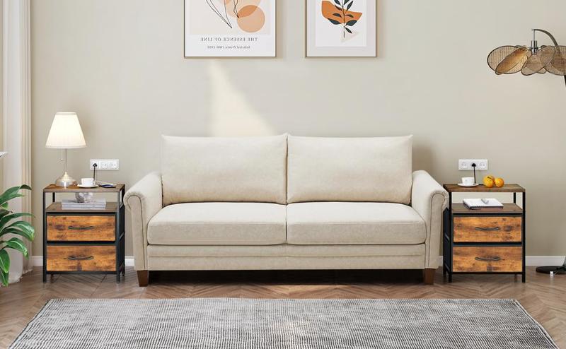 Homy Casa Anby 19" LED Nightstand Smart Side Table with USB Charging 2 Drawers RGB Mood Light Modern Bedroom Accent Table