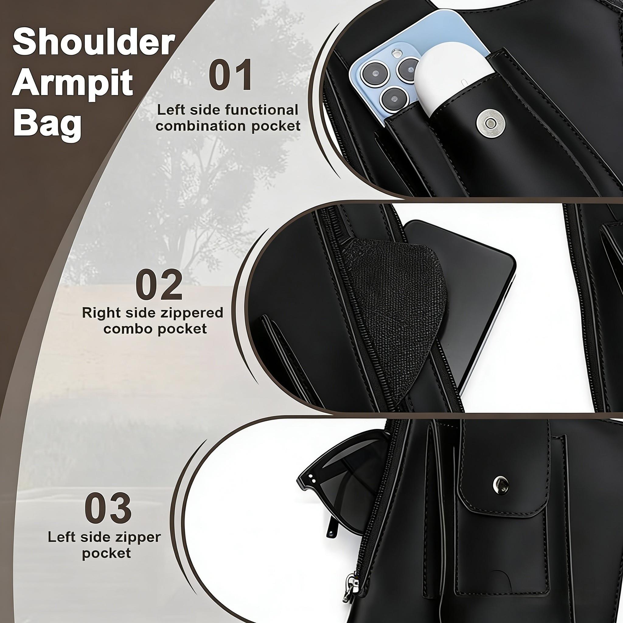 Adjustable Underarm Backpack for Men and Women，Anti-theft Bag with Double Shoulder Straps for Men Multi-pocket Outdoor Anti-Theft Tactical Bag（Black）