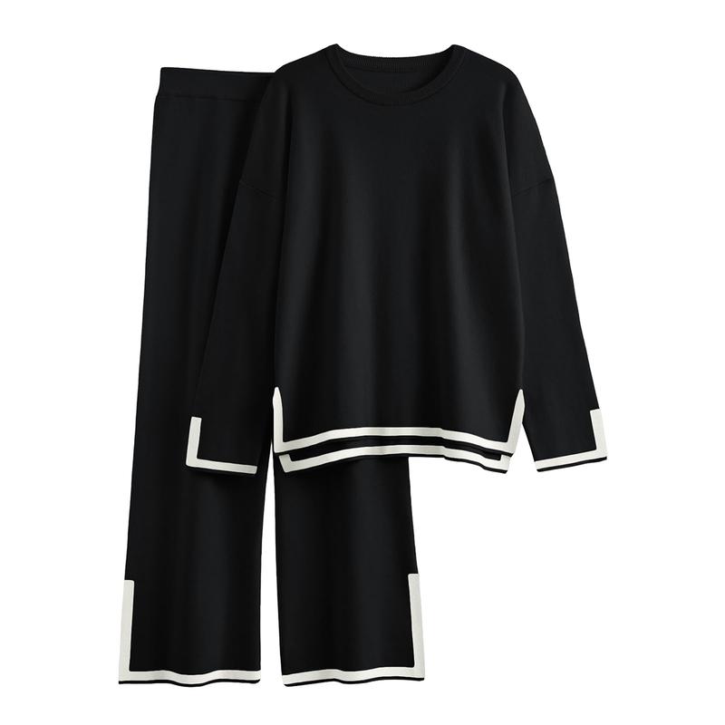 Women's 2 Piece Fall Knit Sweater Set Long Sleeve Tops Wide Leg Pants Sweatsuit Tracksuit Outfit Winter Clothing