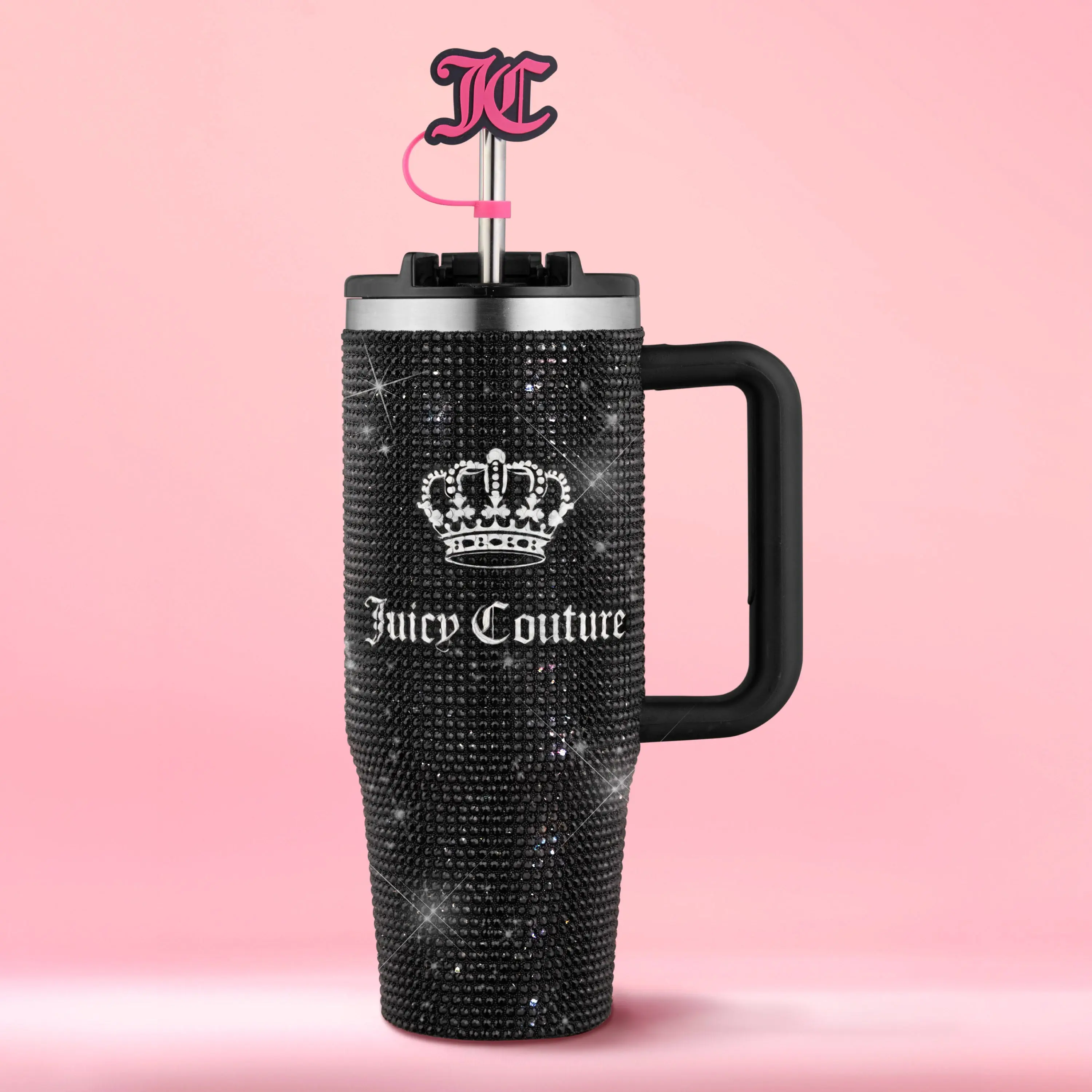 Diamond Bling Stainless Steel Tumbler with Handle and Straw, 30 oz