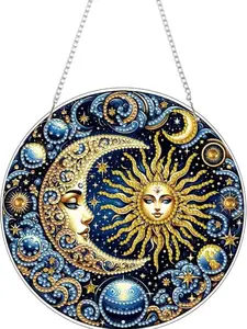 Celestial Sun & Moon Diamond Painting Kit, Mystical Cosmic Design with Planets & Stars 5D DIY Gem Art, Sparkling Hanging Decor for Home & Window Decor