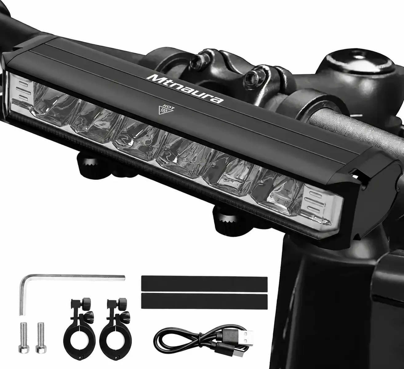 Mtnaura 1800 Lumens Brightness LED Bike Headlight - USB Rechargeable, Waterproof, Daytime Running Light, Fast Charging, Quick Release, Aluminum Alloy, Firm Mounting, Night Riding Cycling Accessory for MTB Off-Road & Commuting Ebikes