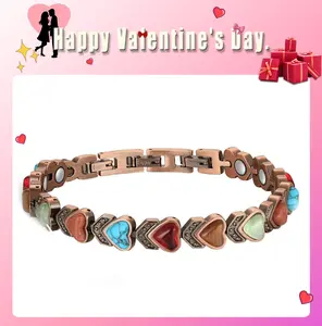 Women's Heart-Shaped Magnetic Copper Bracelet with Natural Gemstones – Adjustable Trendy Bohemian Jewelry, Energy Balance Therapy Accessory & Ideal Gift
