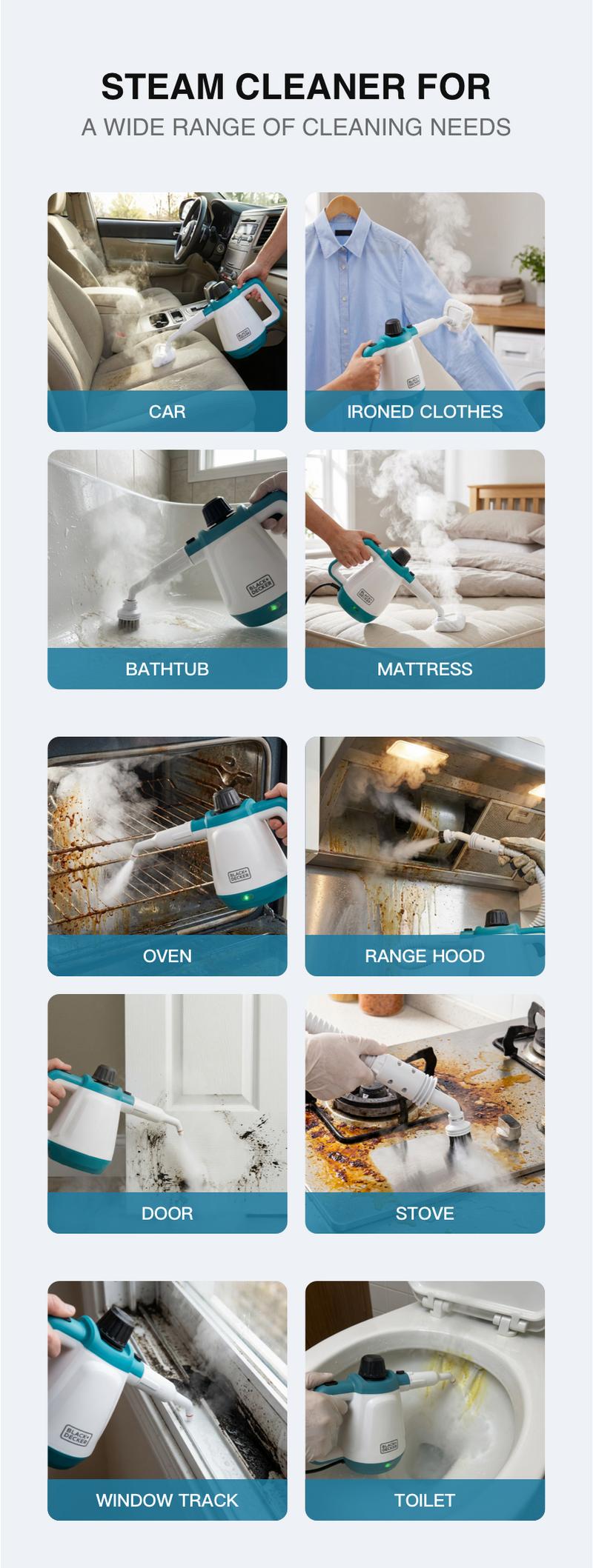 Black + Decker Multi-Use Steam Cleaner + Mop Combo - Versatile Cleaning Tool with Steam Function for Efficient Dirt Removal Black + Decker Multi-Use Steam Cleaner + Mop Combo - Versatile Cleaning Tool with Steam Function for Efficient Dirt Removal