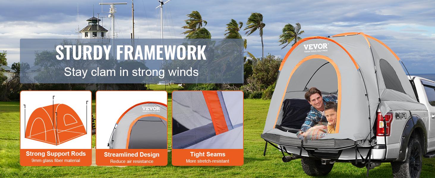 VEVOR Truck Bed Tent, TikTokShopBlackFriday, 6.4'-6.7' Pickup Truck Tent with Rain Layer and Carry Bag, Waterproof PU2000mm Double Layer Truck Tent, Accommodate 2-3 Person, for Camping Traveling Outdoor Activities