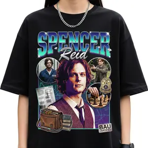 Spencer Reid Neon Retro Shirt – Crime Drama Inspired Graphic Tee, Unisex Black Vintage T-Shirt
