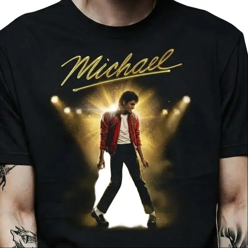 UOSO Men's Aesthetic Michael Jackson Graphic T-Shirt - 100% Cotton Soft Crew-Neck Streetwear Base Top with Reinforced Hem, Baseball Vibe King of Pop Fan Gift (Pair with Cap), Tshirt, Tee