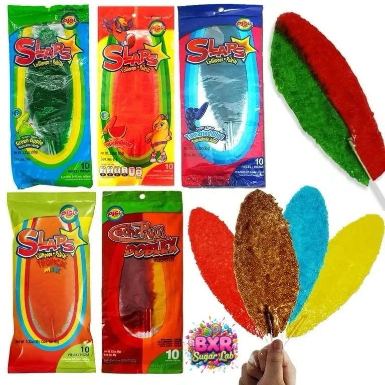 BXR Sugar Lab Slaps Lollipops Cachetadas Sweet Sour Spicy Candy 10 Piece Pack Individually Wrapped Mexican Candy