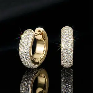Iced Out Hoop Earrings Cubic Zirconia Huggie Cartilage Cuff Hypoallergenic 14K Gold Plated Luxury Fashion Round Circle Earrings For Men Women