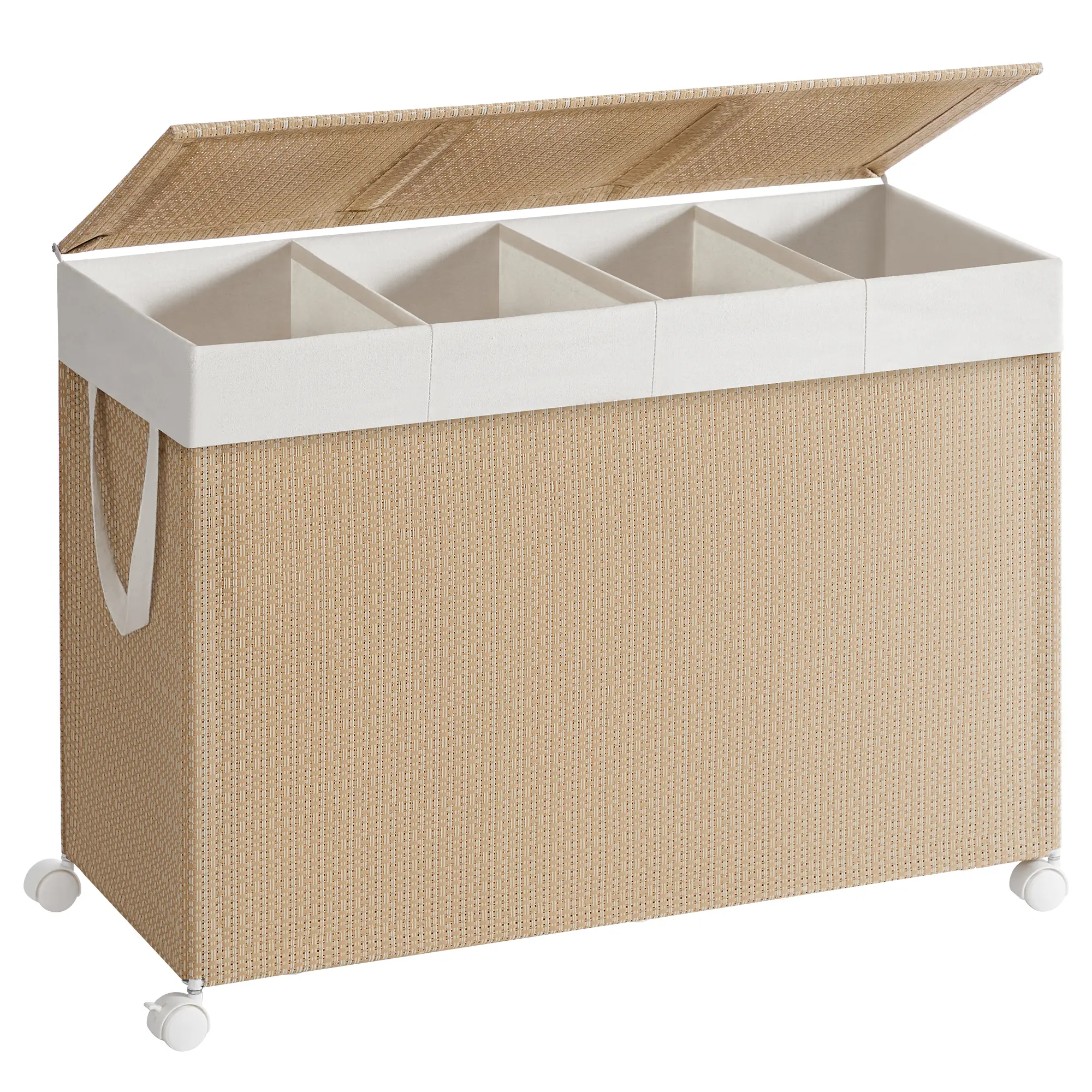 SONGMICS Home Rattan Laundry Basket - Portable Laundry Basket with Wheels, Lid, and Removable Handle-Equipped Liner, Portable Laundry Baskets