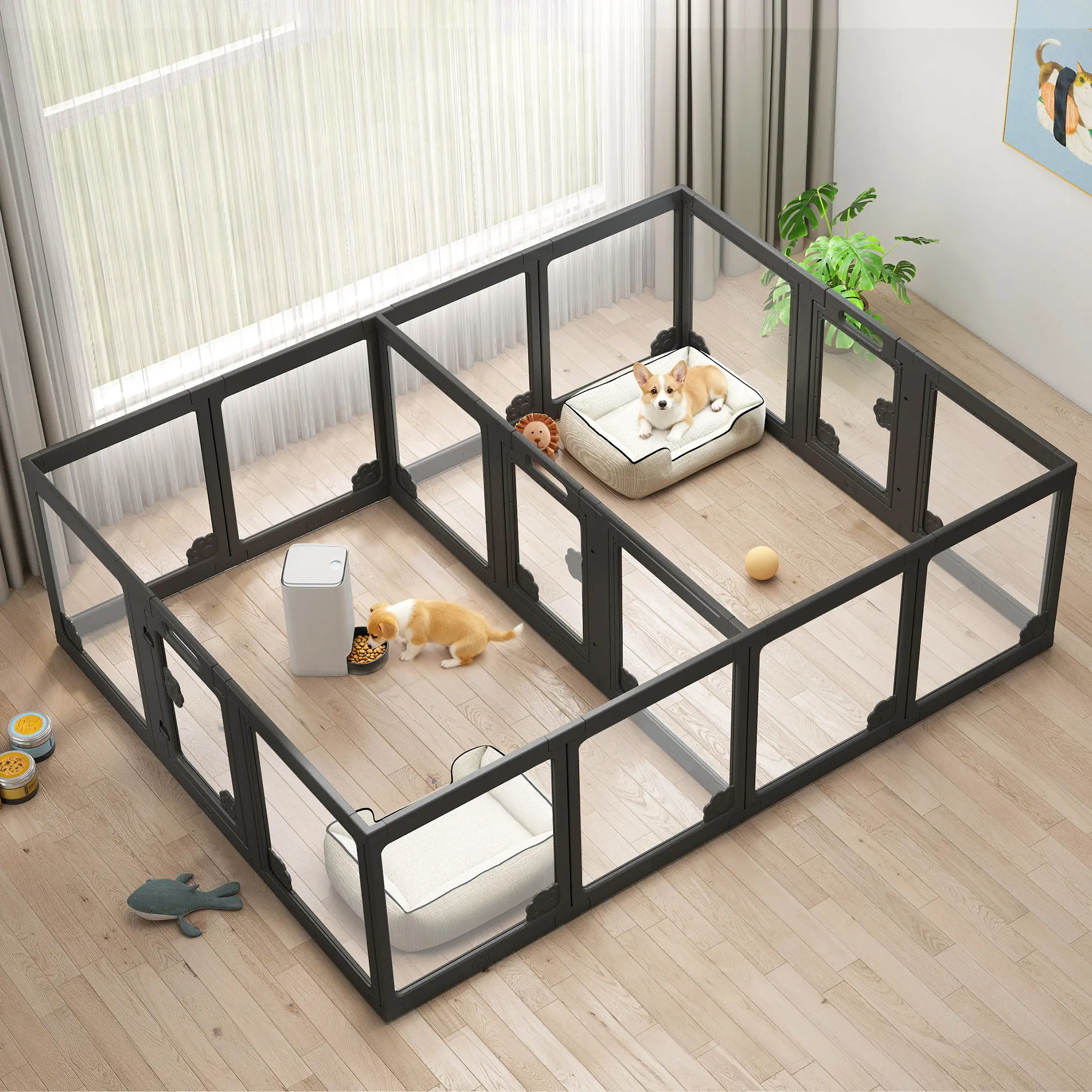 AMERLIFE Acrylic Clear Dog Playpen Indoor, Modular Puppy Cat Small Pet Play Pen with Doors, Transparent Fence for Little Dogs, Cats, Rabbits, Easy Assemble and Disassemble, (24" H, 10/14/17 pcs)[tiktokshopbacktoschool][SohoChic]