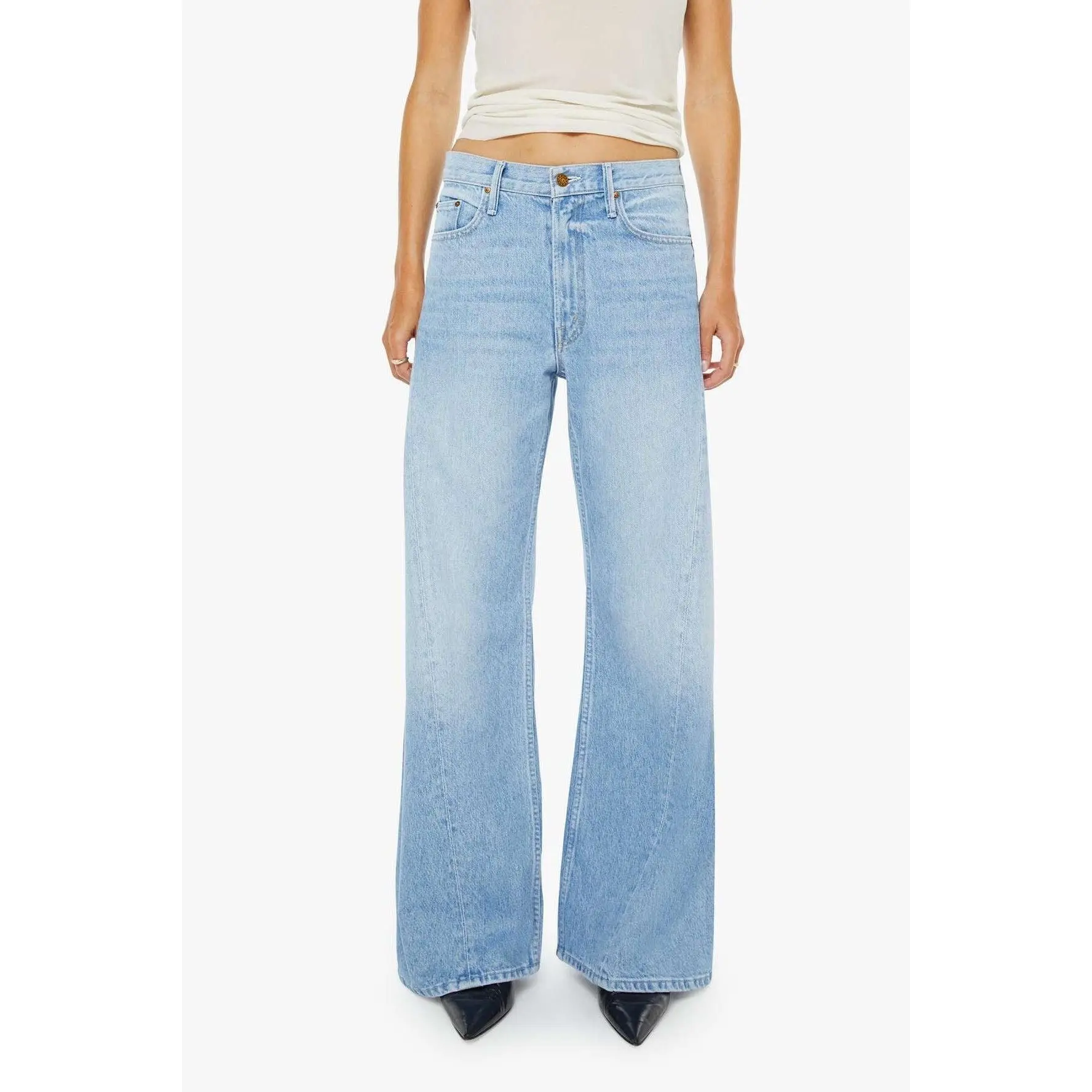 Women's Cotton Oversized Loose-Fit Denim Button Jeans - Light Style Streetwear Bottoms, The Lemon Twist Sneak Munchies Piece, Bottom, Leg, Pants, High Rise, Buttons, Recycled Blend, Wide Leg, Denim Pants, Whiskered Knees, Zip Fly, Slouchy Look, Whiskered,