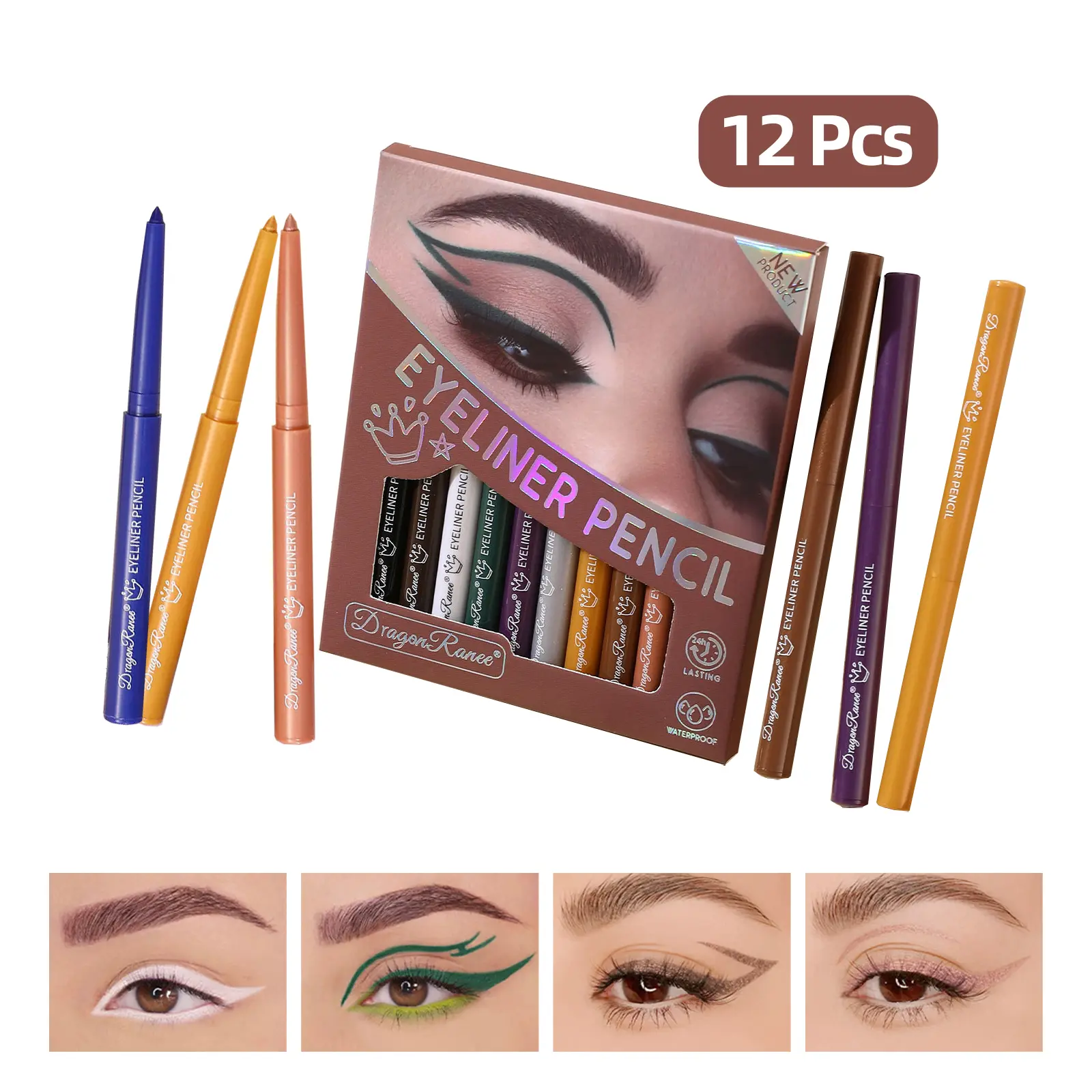 Multicolor Eyeliner Pencil Set, 12 Waterproof & Long Lasting Rainbow Shades, Cosmetic Eye Makeup Supplies for Creative Eye Art, Multicolor Eyeliner Pencils, Rainbow Eye Art,back to school