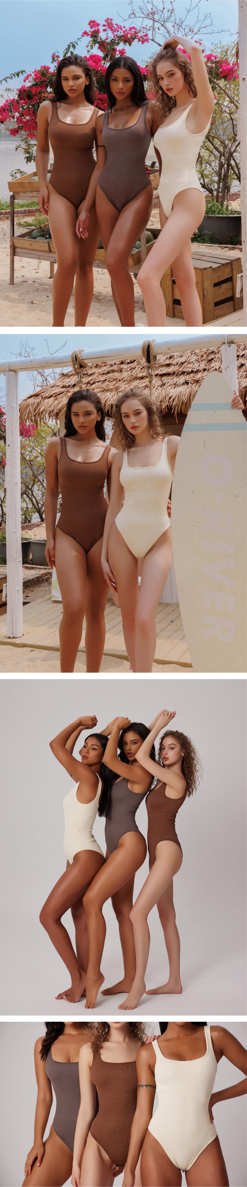 OQQ Women's 3 Piece Bodysuits Sexy Ribbed Sleeveless Square Neck Tank Tops Seamless Trendy