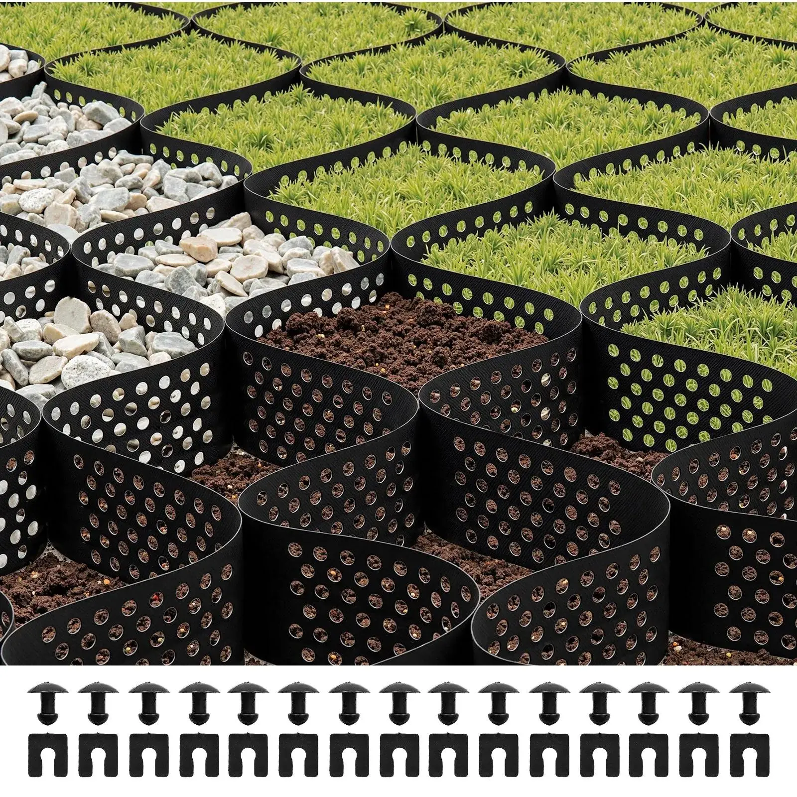【summerfinds】VEVOR Honeycomb Outdoor Recyclable HDPE Gravel Grid, 4-in Deep, 17.06x8.86 FT/5200x2700 mm, 0.06 in Thick, 1885 LBS/Sq In Grass Retainer, Permeable Geo Grid for Driveway Stabilization, Soil Stabilizer, Custom Sizes for Patio/RV Parking