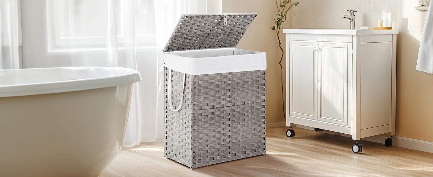【Deal】Sweet Furniture Laundry Hamper-Large Capacity Clothes Basket with Lid, 23.8 Gallon (90L), Foldable Design for Bedroom,Bathroom, and Laundry Room Grey
