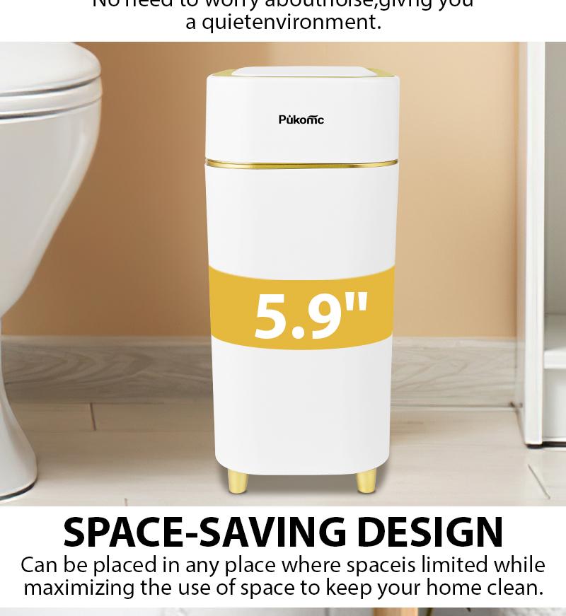 Pukomc Auto-Sensor Trash Bin – Wave & Knee Induction, Quick Voiceless Open, Removable Liner, Battery-Powered Touchless Garbage Can Automatic Dustbin