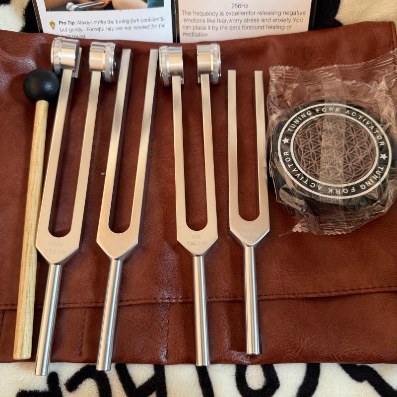 Home Spa-Grade Sound Therapy Set: 5-Frequency Tuning Fork + Activation Stick |   128Hz~384Hz Deep Relaxation |   Banish Anxiety and Distractions, Boost Energy |   Also Makes an Elegant Table Decoration