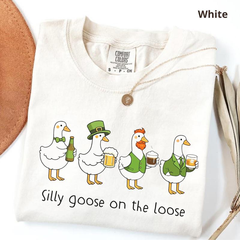 Comfort Colors Silly Goose On The Loose Beer Shirt, St Patrick’s Day Goose Shirt, Funny Irish Goose Tee, Lucky Goose Shirt