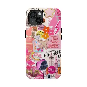 for iPhone 13 Pink Preppy Collage Preppy Wall Collage FIx The Environment Not The Flower Colorful School Girls Phone Cases Phone Cover Hard Case Tough 2-piece Phone Case