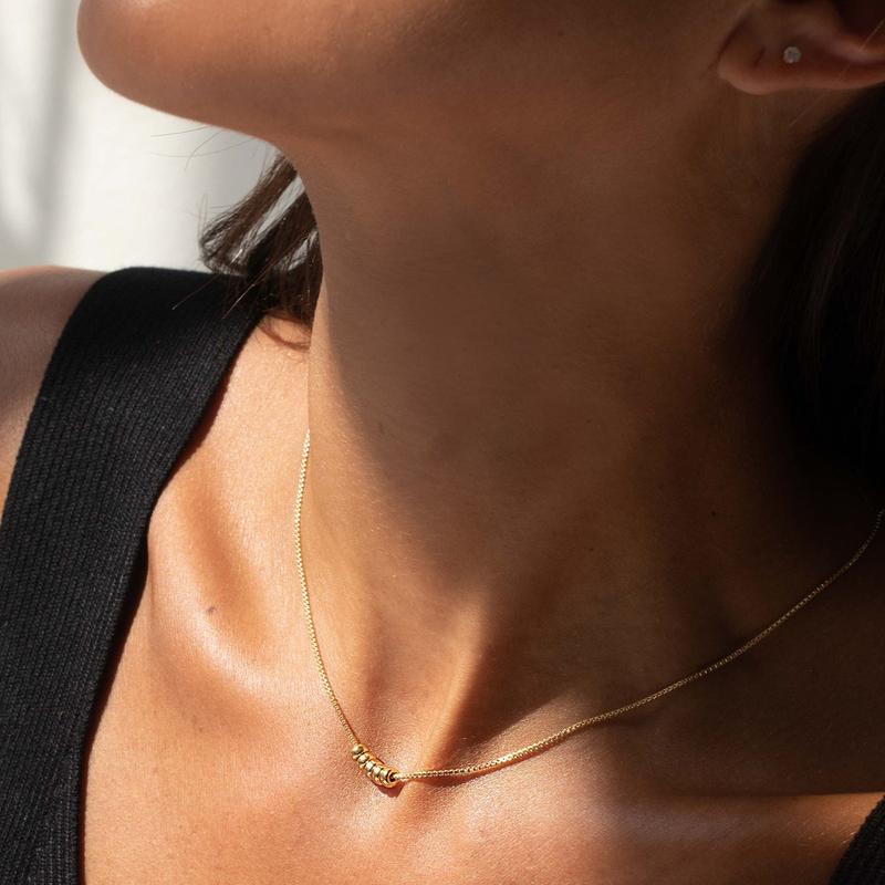 VENOCO Cute Pendant Dainty Gold Bead Necklace for Women 14k Gold & SIlve Plated Womens Bead Necklaces Small Waterproof Necklaces for Women Suitable for Valentine's Day gift and Daily Wear