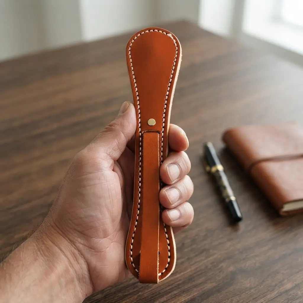 Cowhide Leather Hand Paddle - Portable Leather Accessory with Smooth Handle for Daily Carry and Home Display