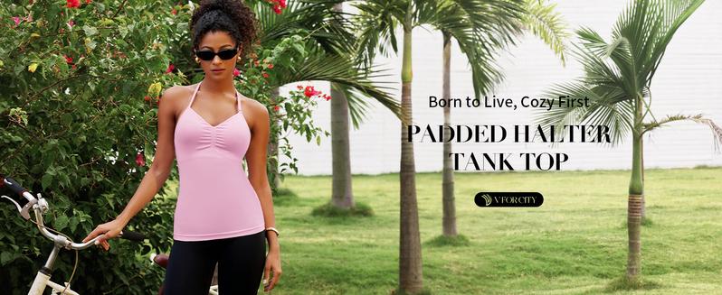 V FOR CITY SoftHue Impact Longline Halte Strappy Top Women's Halter Workout Tank Tops Backless Gym Longline with Adjustable Strap