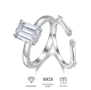 [AGrace Jewelry] Lab Grow Moissanite Set Ring Emerald Cutting Hidden Halo Setting D Color VVS S925 Sterling 18k Platinum Plated Gift for Women Men Wedding Engagement Birthday Gift Anniversary Prom Party Holiday Date Casual "Love Link" R15333-79