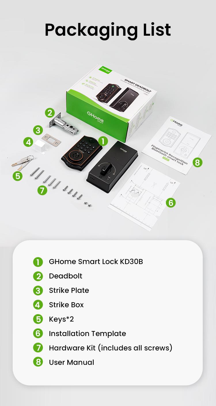 GHome Smart Fingerprint Door Lock, 4-in-1 Keyless Entry Deadbolt, App-Assisted Control, 6-Month Battery Life  KD30