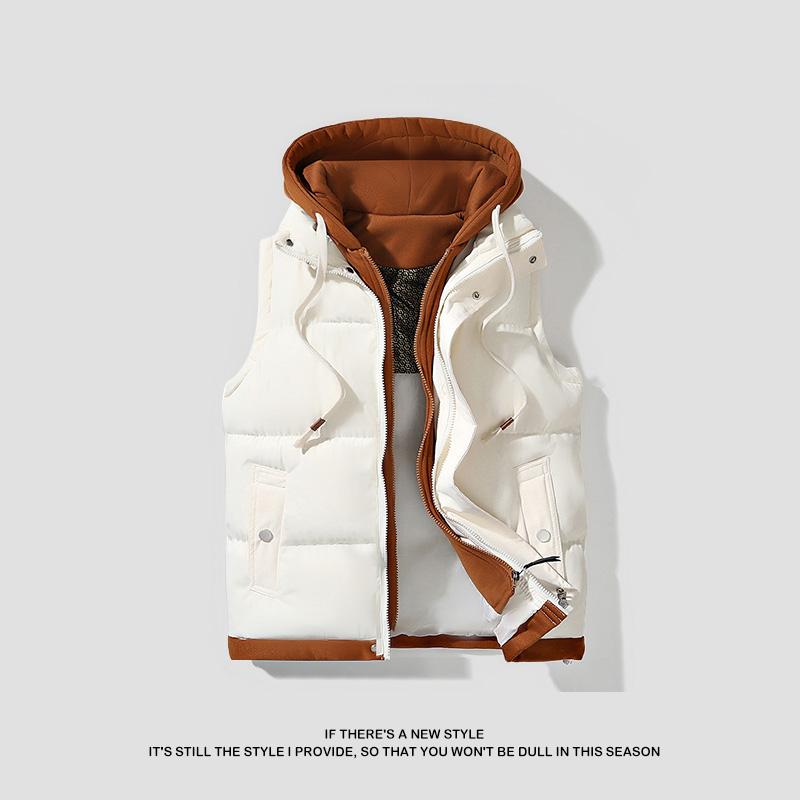Men's hooded vest cotton-padded thick warm sleeveless jacket vest waistcoat faux two-piece coat, available in various colors, men's Christmas clothing, men's gift