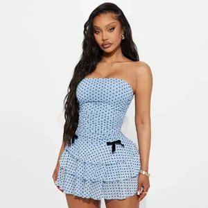 2026 Hot Selling Women's Summer Cocktail Dress - Tube Ruched Ruffle Mini Dress Womenswear Party Workwear