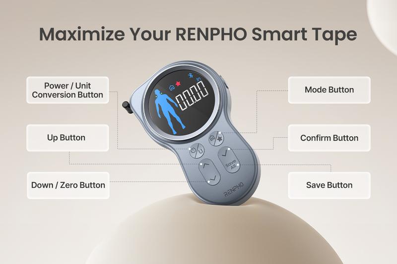 RENPHO Upgraded Smart Body Measuring Tape with Large Display, Gym Gifts Bluetooth Home User Health Equipment, Measure Circumference Length, 60in /150cm