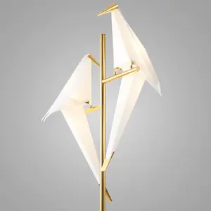 2-Bird Gold Origami Crane Floor Lamp Modern LED Standing Light for Living Room Bedroom & Entryway with Elegant Double Crane Design and Energy-Saving LED Light Source